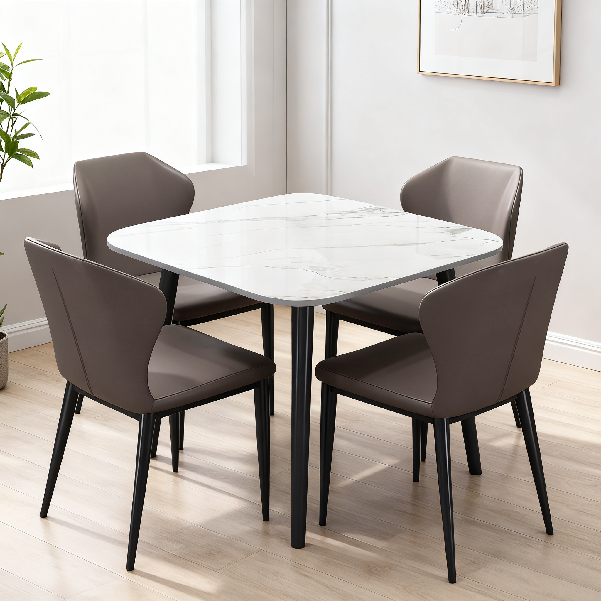 Tavolo Quadrato in Laminato Bianco Lucido