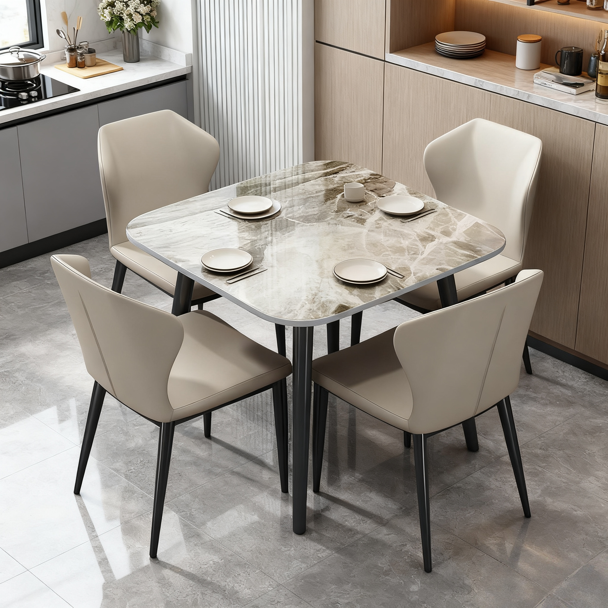 Tavolo Quadrato Grigio Lucido